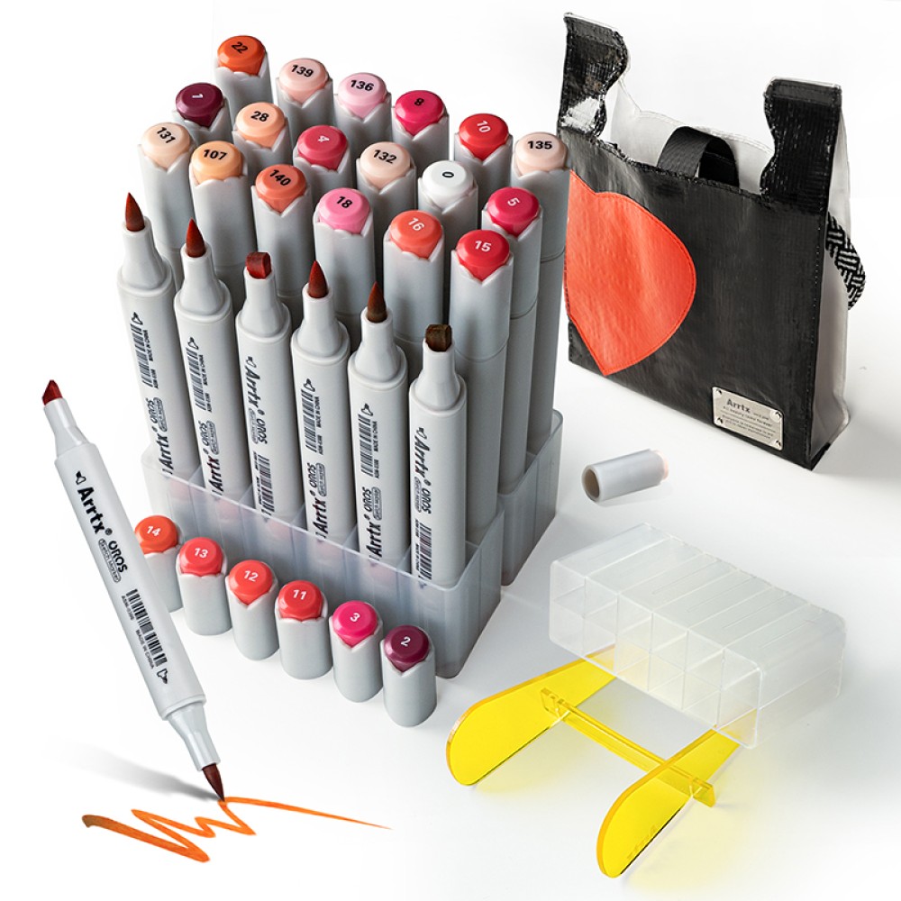Double-sided Marker Pens ARRTX Oros, 24 Colours, red tone shade